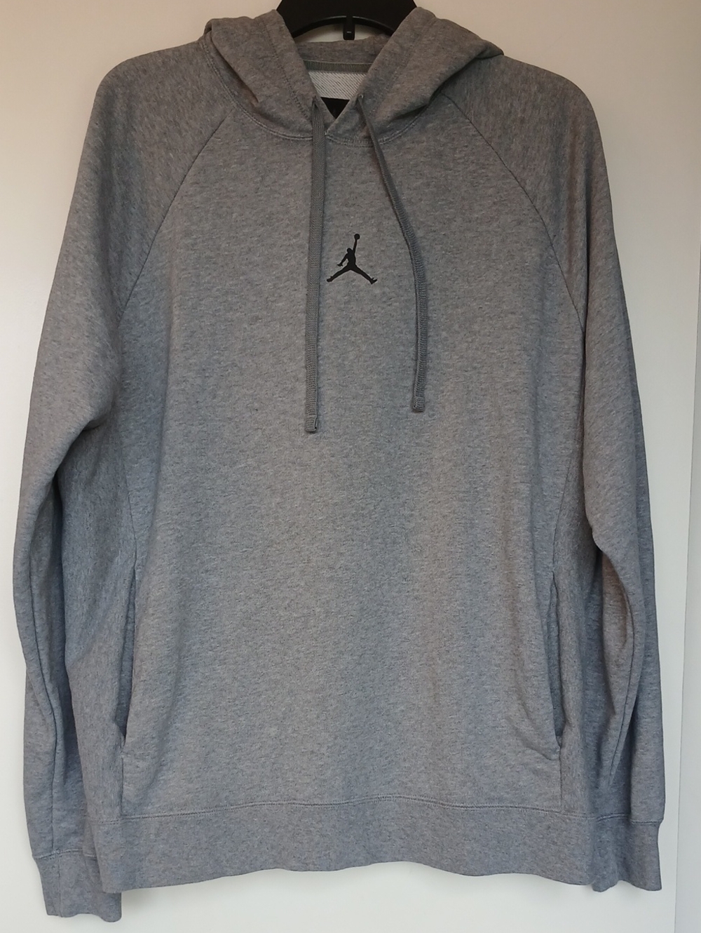 Jordan Heather Grey Pullover Hoodie with Small Black Jumpman Logo Size Large